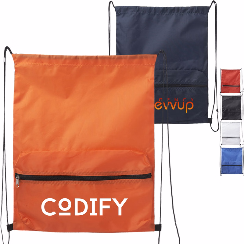 Drawstring with Front Large Zipper Pocket (14.56" x 18.11")