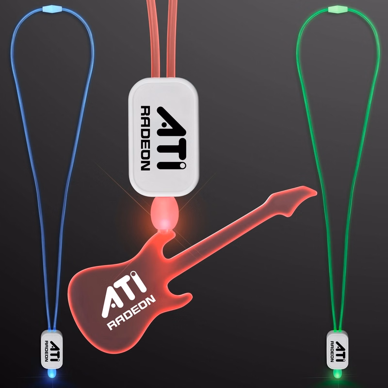 LED Neon Lanyards with Acrylic Guitar Pendant