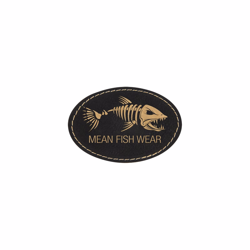 3" x 2" Black/Gold Leatherette Oval Patch with Adhesive
