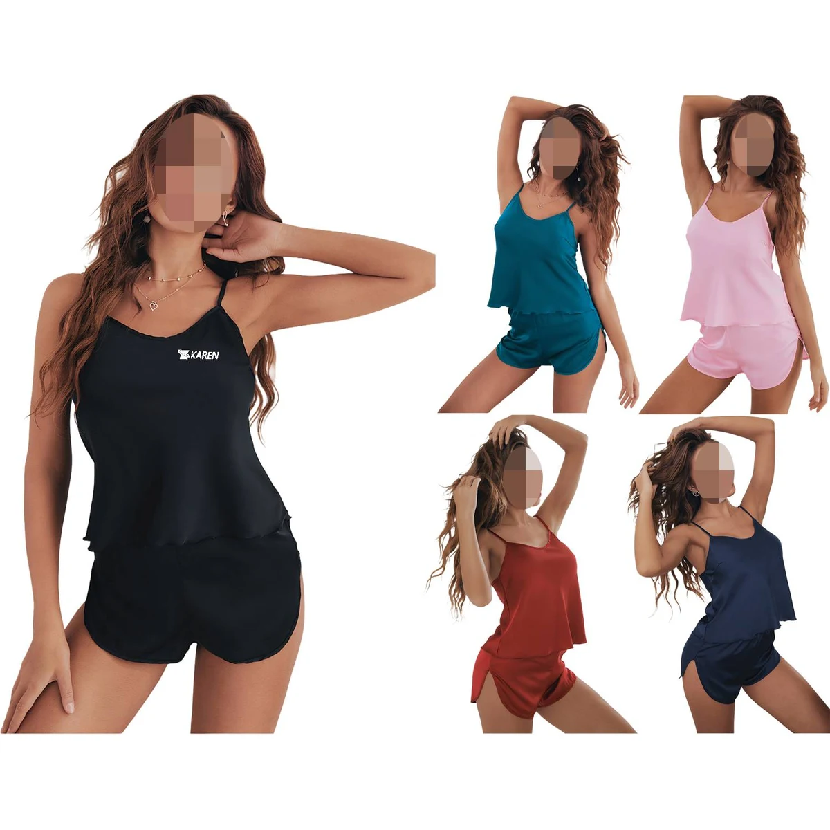 Woman Summer Sexy Camisole Shorts Pajama Set 1