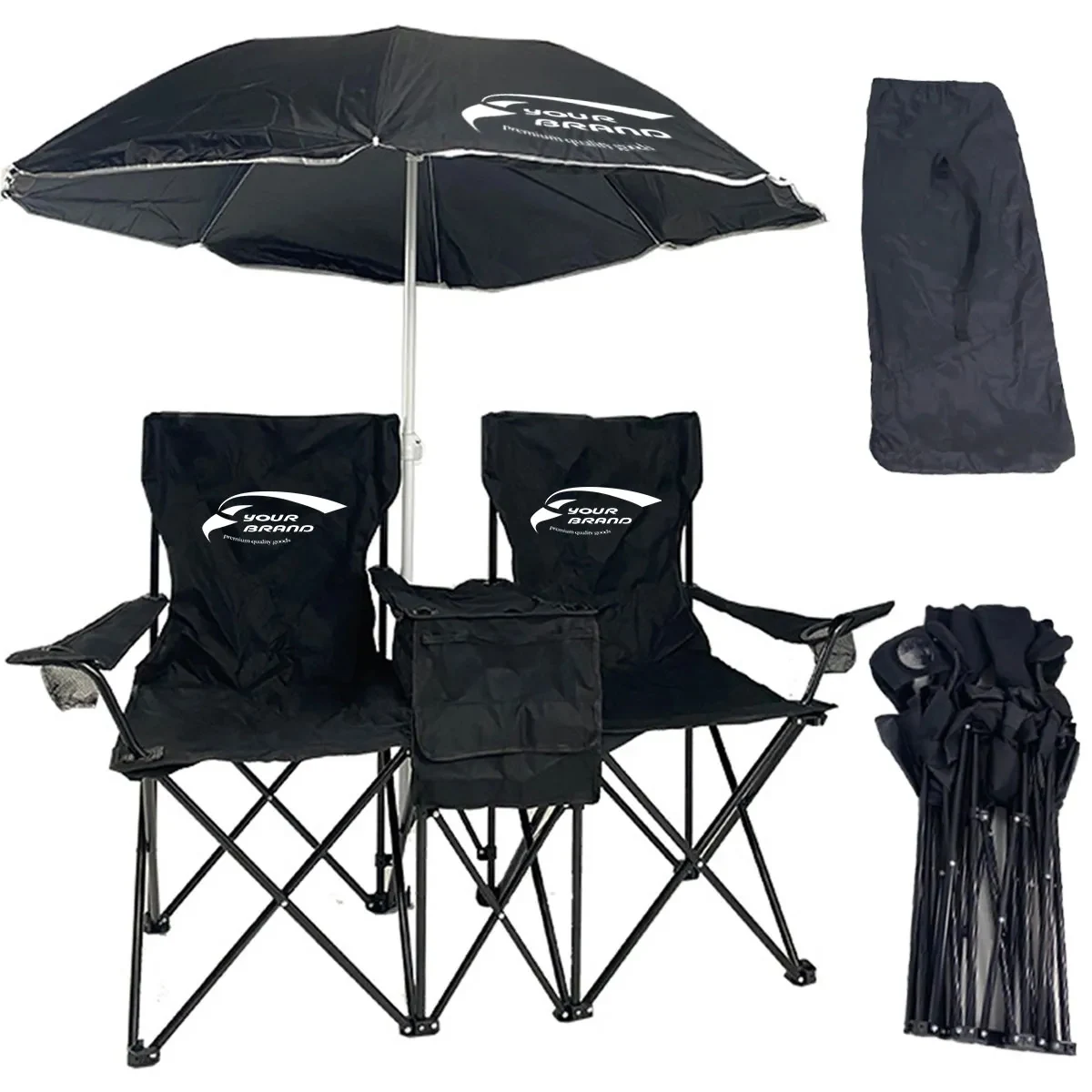 Portable Foldable Double Camping Parasol Lawn Chair 1