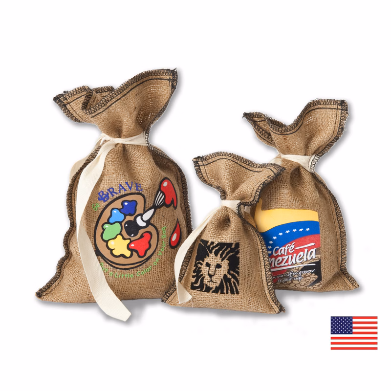 Tiki Burlap/Jute Pouch with Tie 5x8"