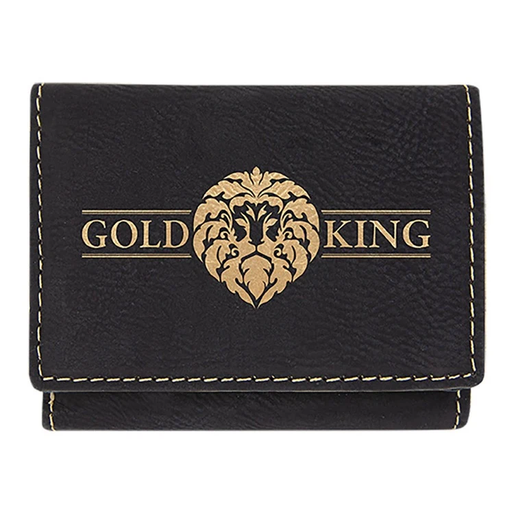 3" x 4" Black/Gold Leatherette Trifold Wallet 1