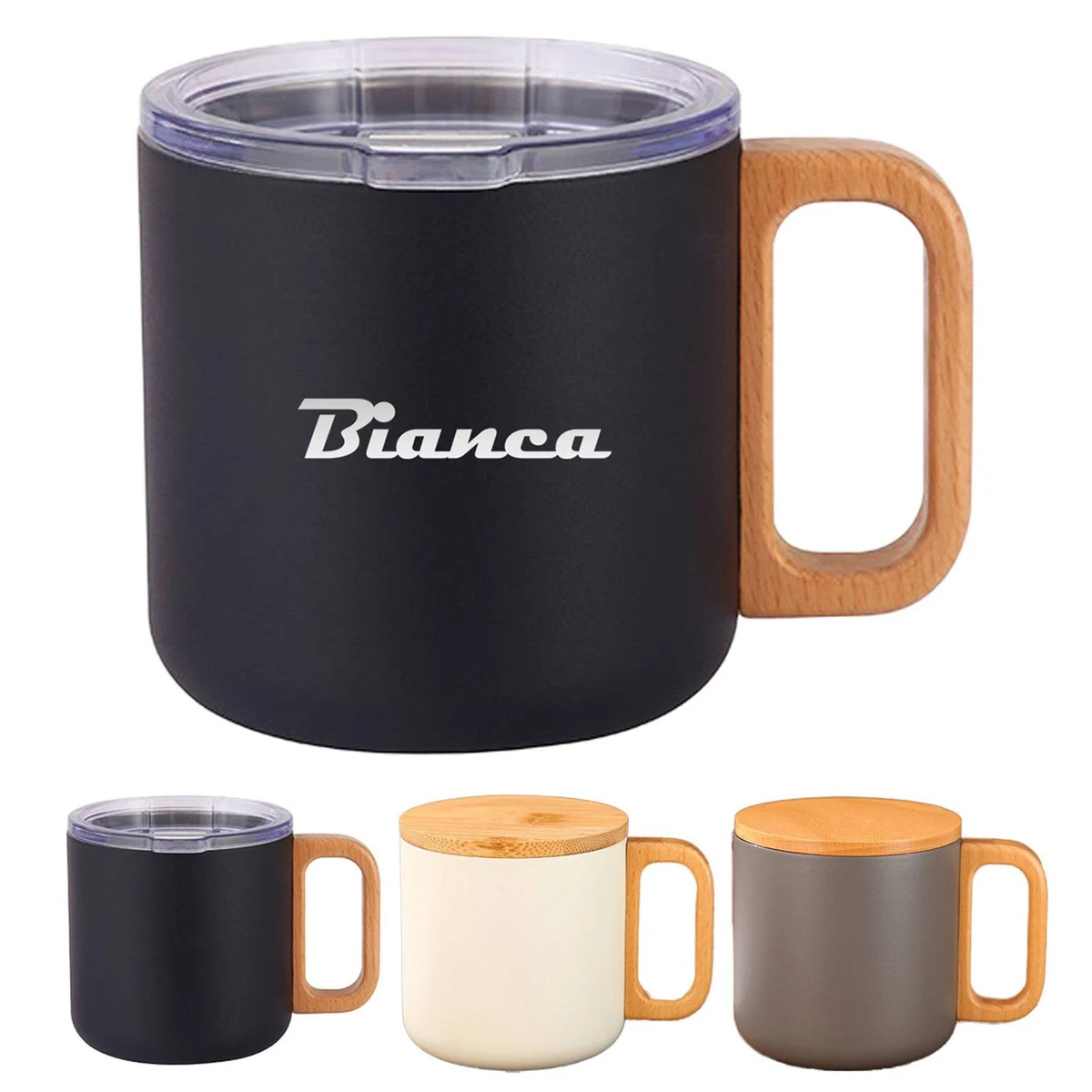 Stainless Steel Double Wall Mug with Wooden Handle 1