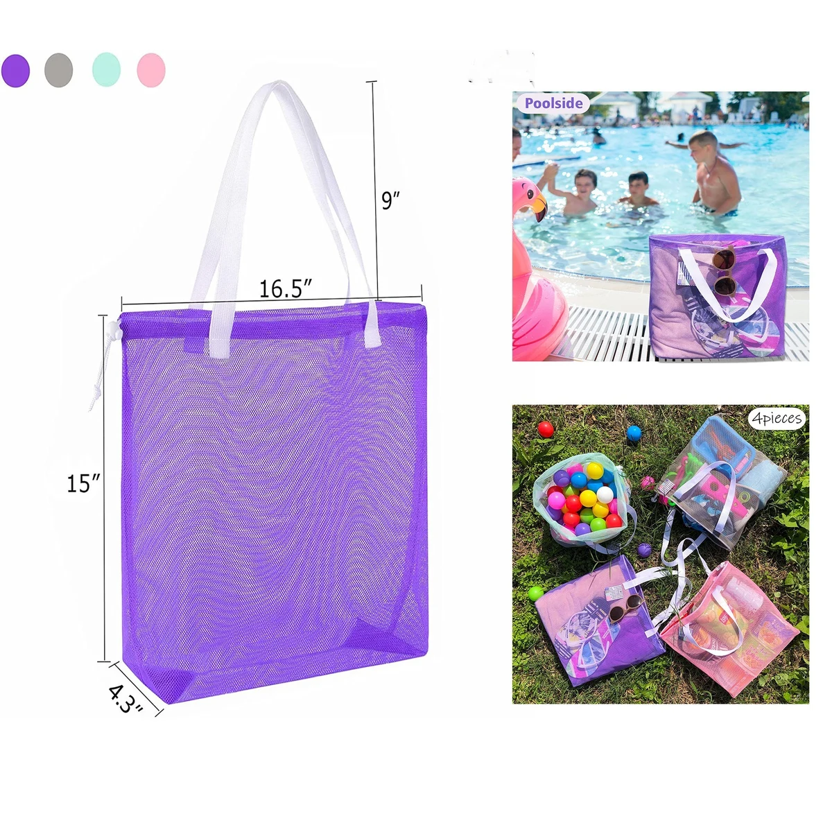 16.5 x 4.3 x 24 Inches Cute Mesh Tote Plool Bag 1