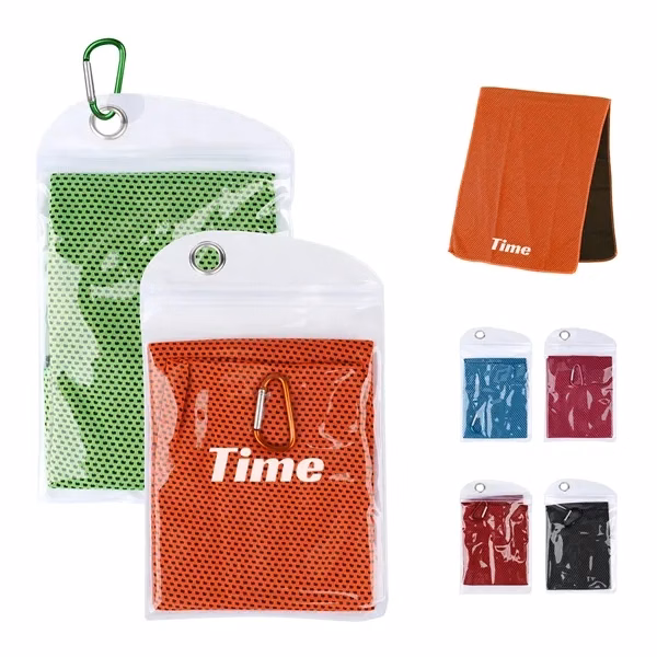 Custom 31.5 inch x 12 inch Polyester Cooling Towel With Waterproof Bag — Sports & Fitness Gear