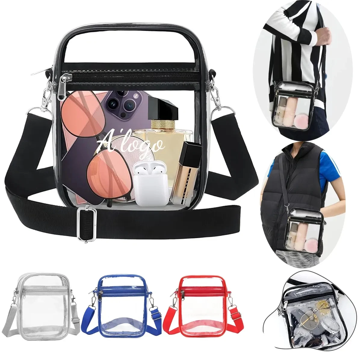 Clear Crossbody Bag with Zipper Closure and Adjustable Strap 1