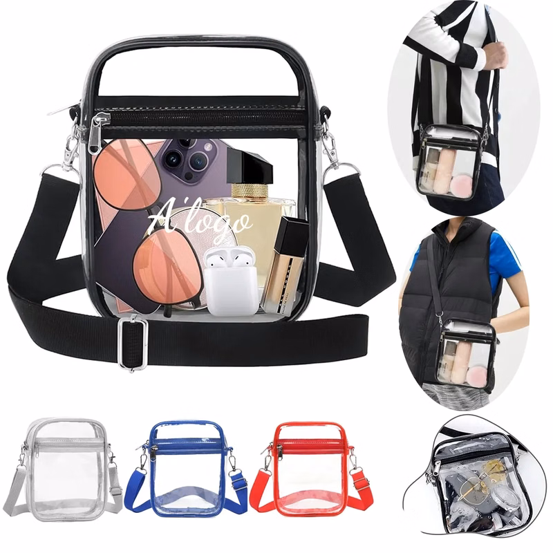 Clear Crossbody Bag with Zipper Closure and Adjustable Strap