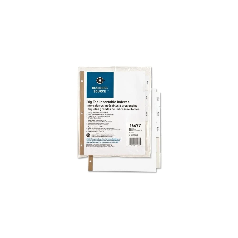 Index Dividers - 5 Count White Stock Large Clear Tabs 1