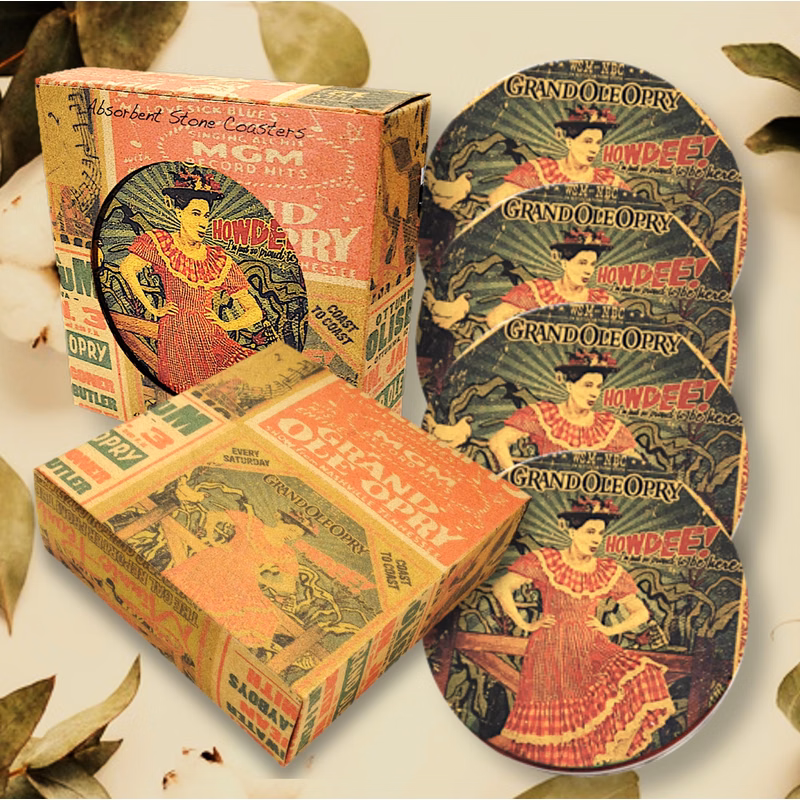 4 Round Absorbent Stone Coasters in a Fully Custom Printed Coaster Box - Basic Print