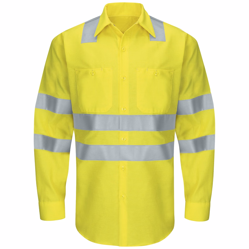 Red Kap® Men's Hi-Visibility Long Sleeve Ripstop Work Shirt - Type R, Class 3