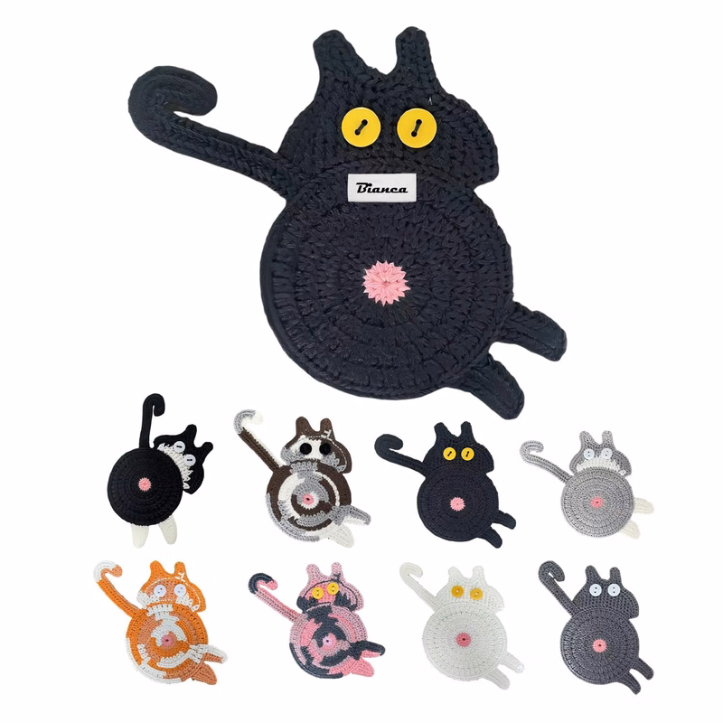 Fun Cat Butt Knitted Coaster