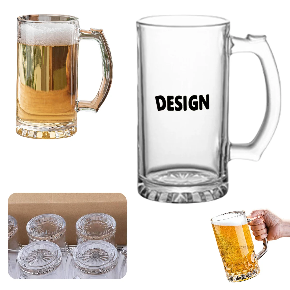 16oz Glass Beer Mugs Stein 1