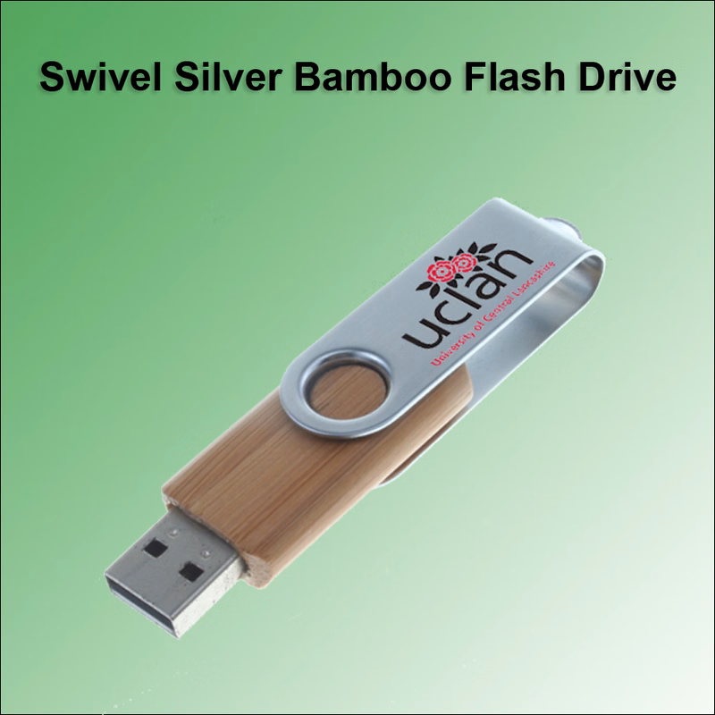 Swivel Silver Bamboo Flash Drive / USB - 128MB