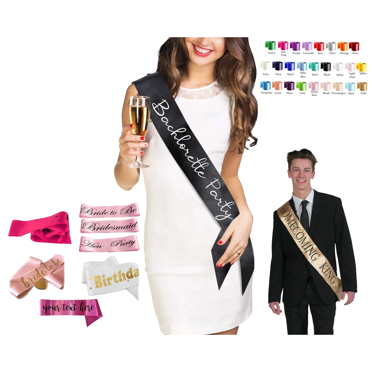 Custom Printed Party Satin Sash- Premium Version 1