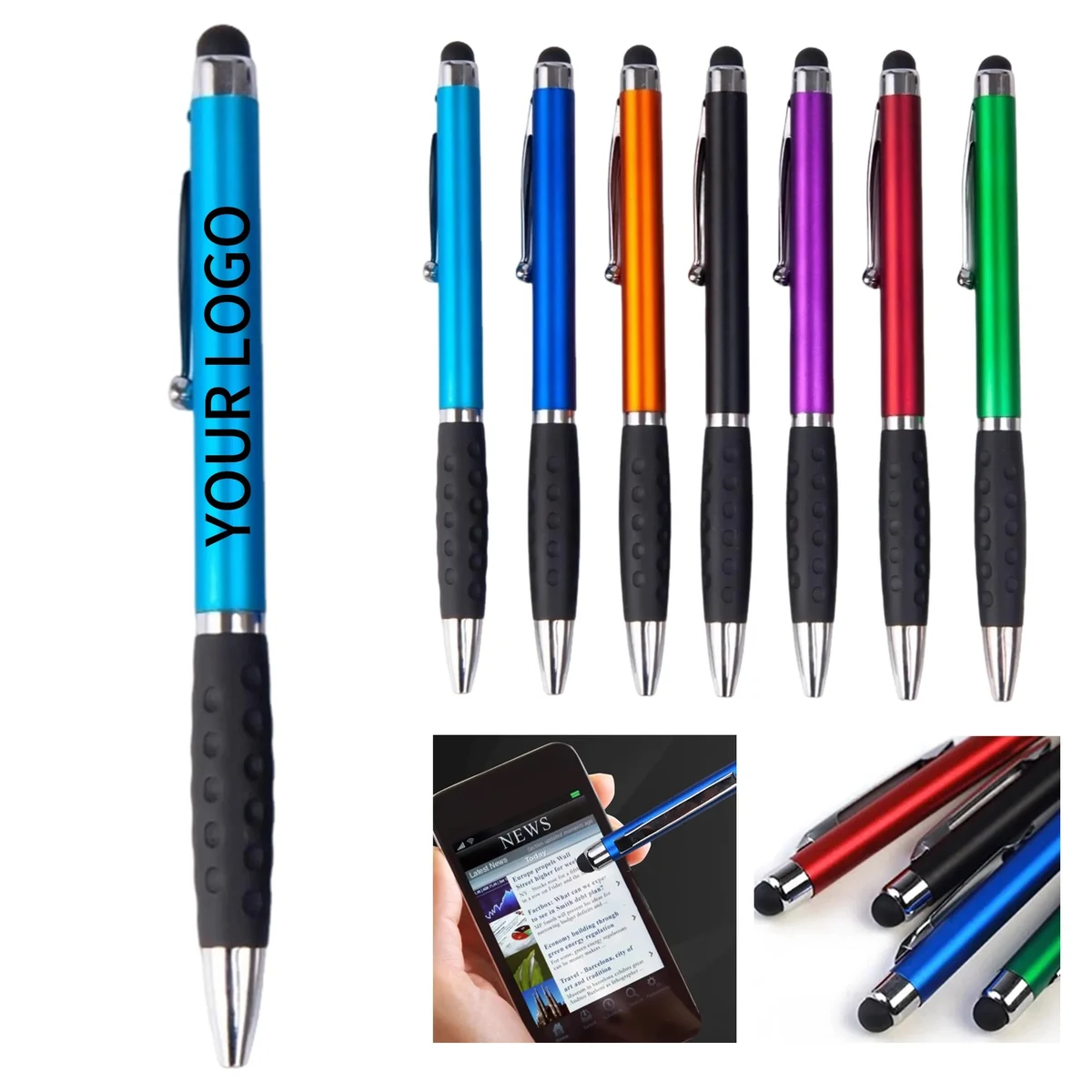2 in 1 Stylus Pen 5.31 Inch Metal Plastic with Rubber Grip 1