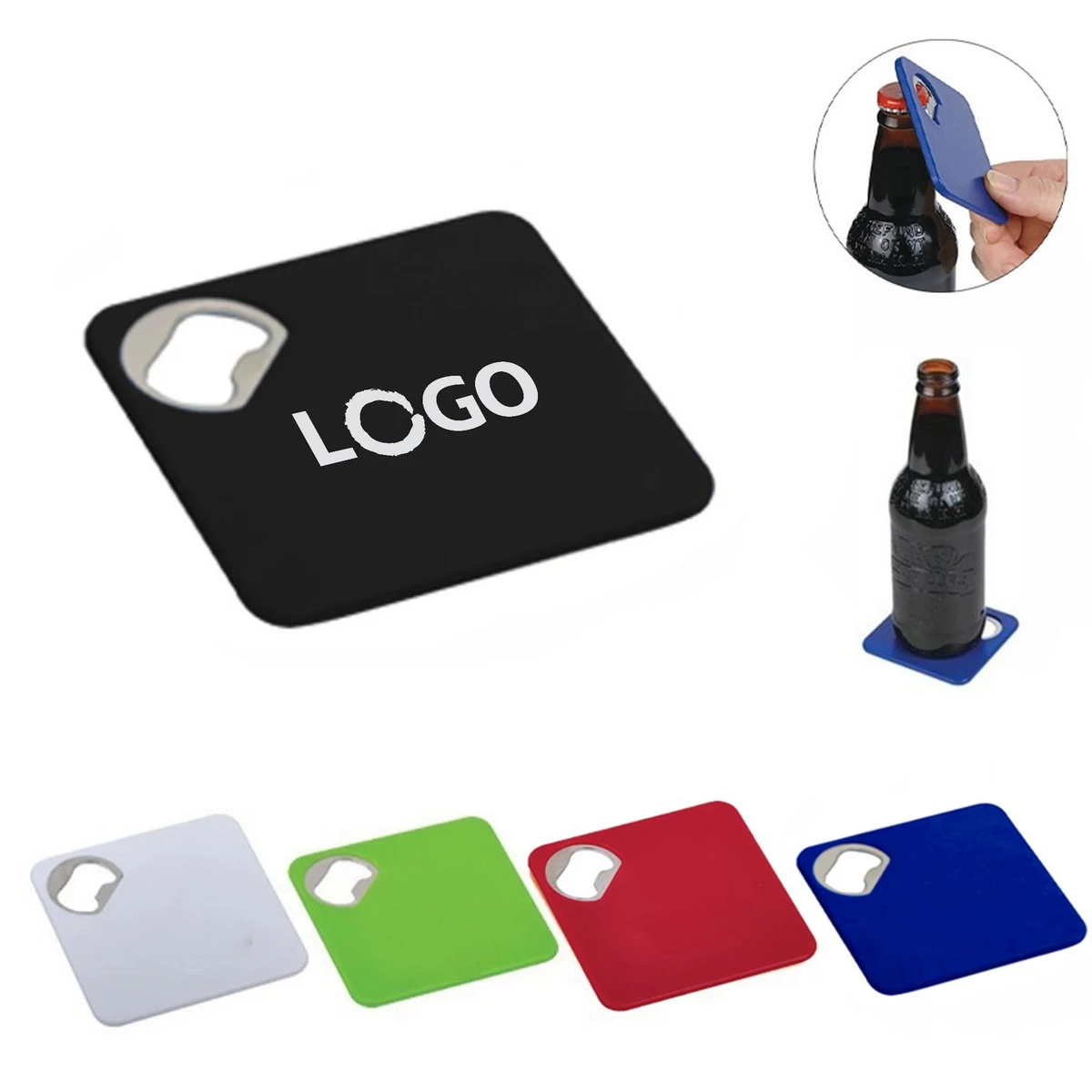 2-In-1 Square Coaster With Bottle Opener 1