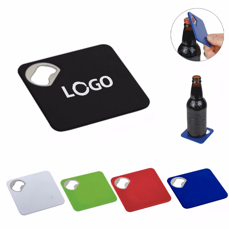 2-In-1 Square Coaster With Bottle Opener