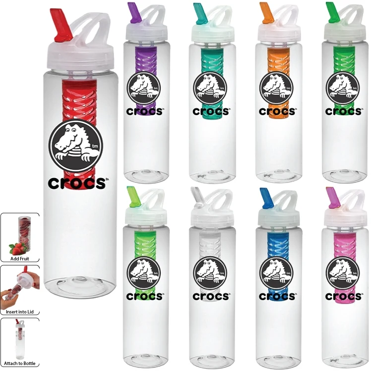 32 oz PET Sports Water Bottle with Fruit Infuser and Flip Top Lid 1