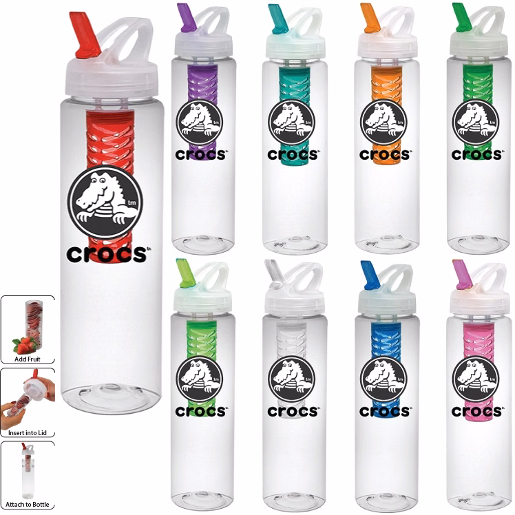 32 oz PET Sports Water Bottle with Fruit Infuser and Flip Top Lid