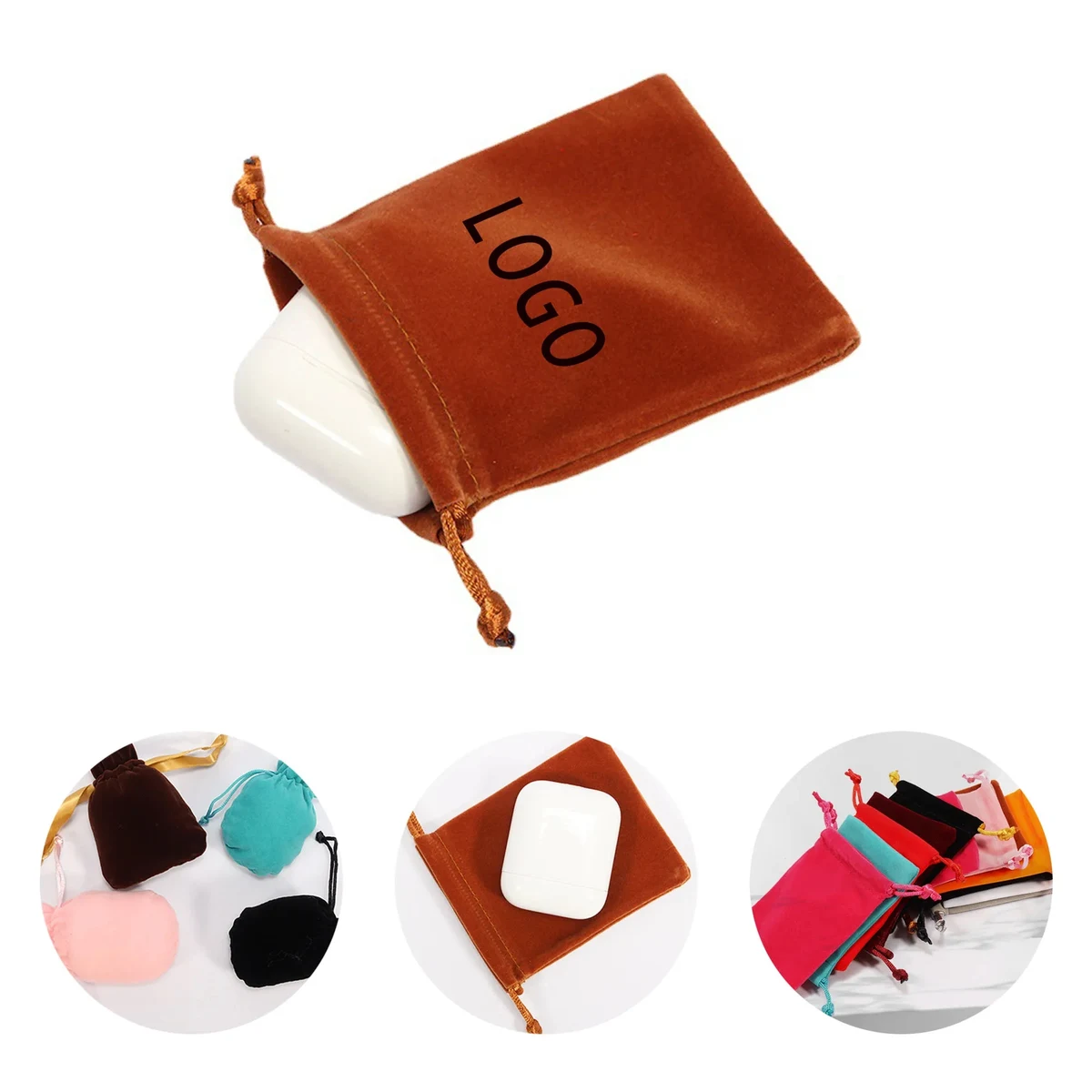 Flocked Drawstring Bag With Logo For Collecting 1