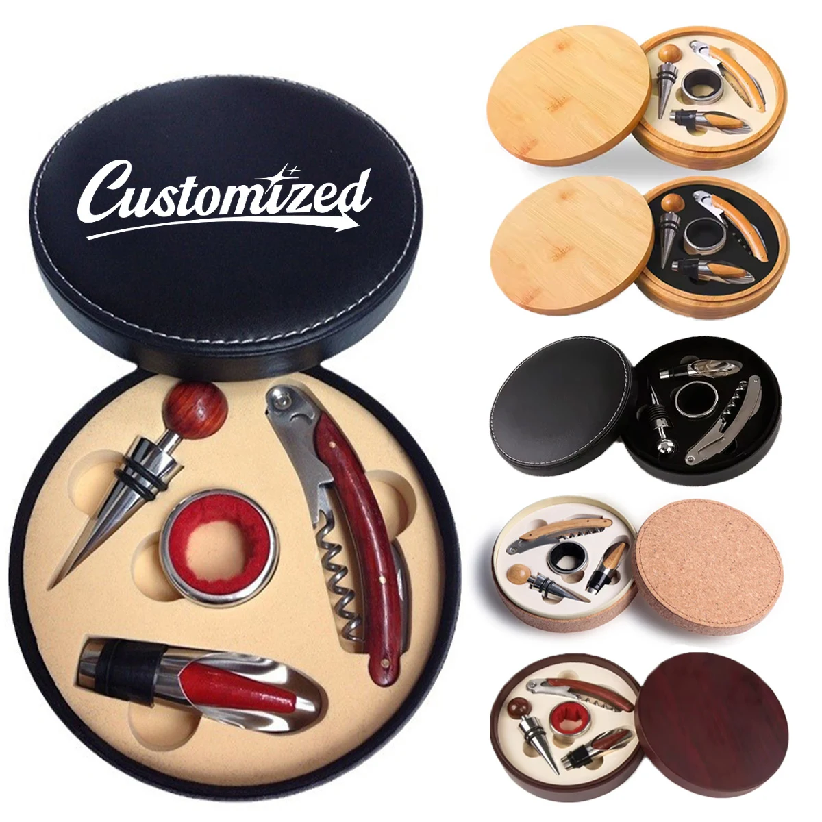 4-Piece Wine Tool Gift Set in Round Leather Case 1