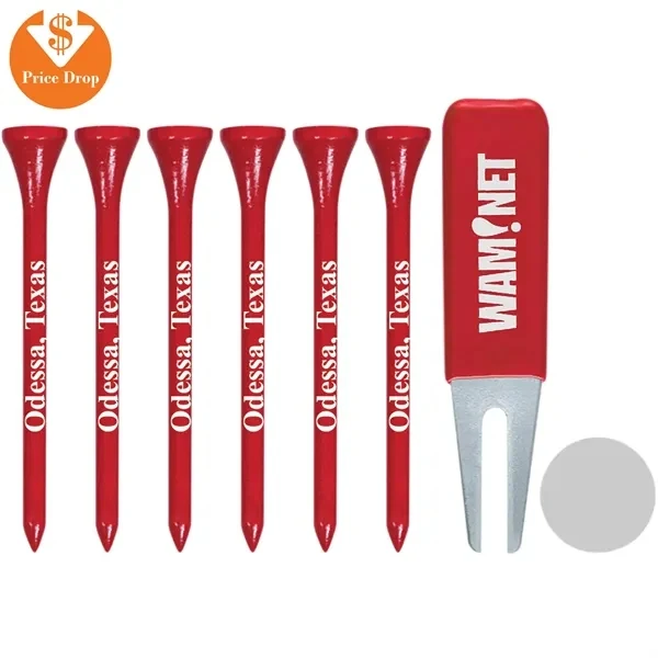Custom 6 Bamboo Golf Tees with Metal Divot Tool and Ball Marker Set — Tournament Eco Gift 1