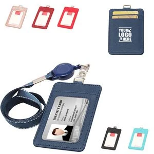 Retractable Lanyard 3 Pockets Dual Side PU Leather Card Holder 1