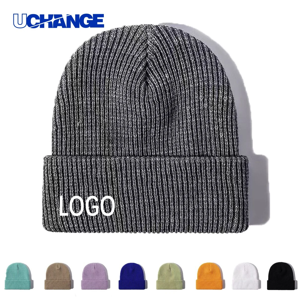 Embroidered Acrylic Knit Beanie Hat 1