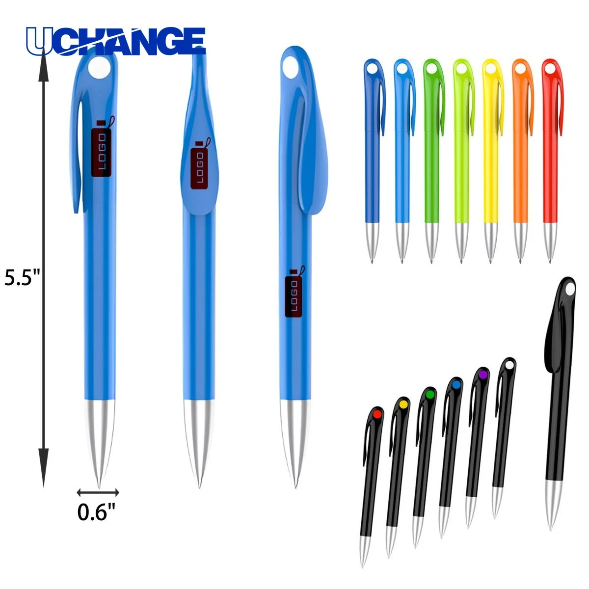 Convenient Clip Plastic Black Ballpoint Pen for Work, custom pen with logo imprint 1