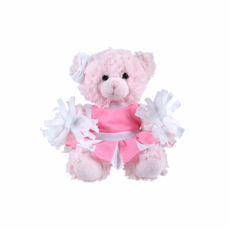 soft plush  Pink Curly Sitting Bear with cheerleader outfit