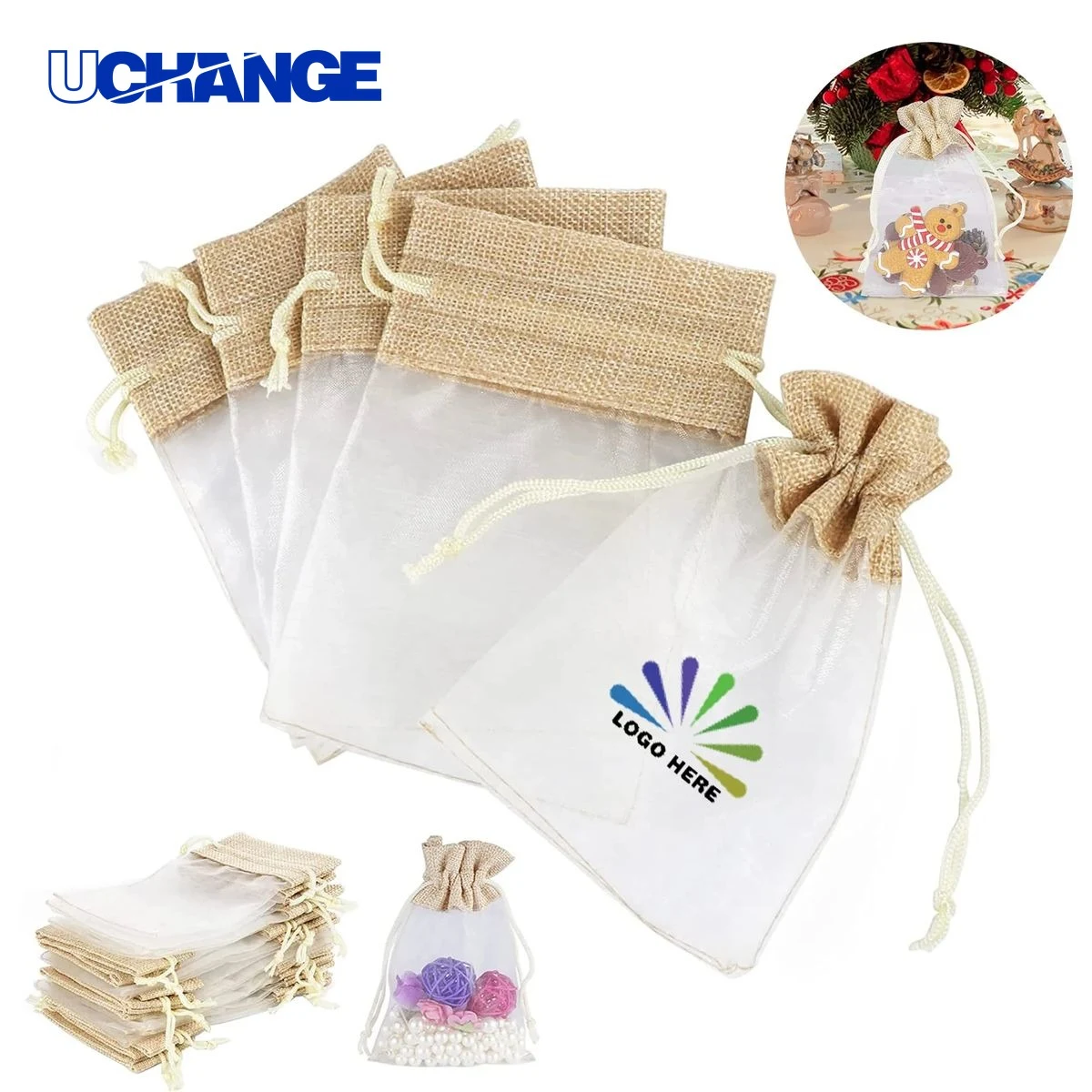 4" x 6" Linen Organza Drawstring Gift Pouch 1