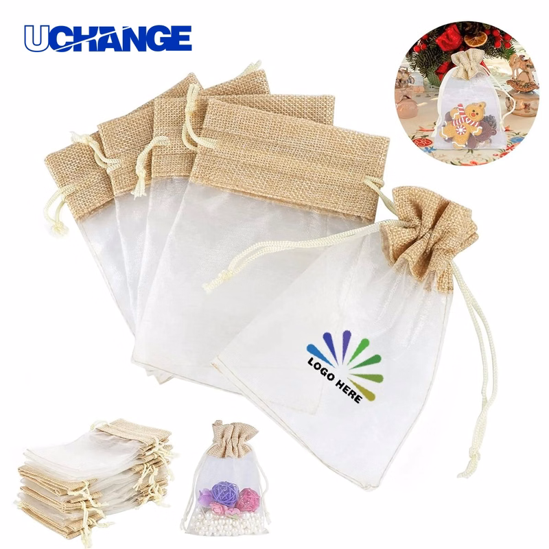 4" x 6" Linen Organza Drawstring Gift Pouch