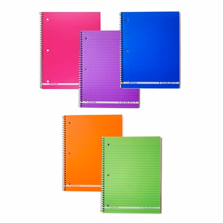 1 Subject College-Ruled Spiral Notebooks - 100 Sheets Assorted Colors