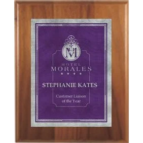 8" x 10" Cherry Finish Plaque with a Purple/Silver Victory Sunray Plate 1