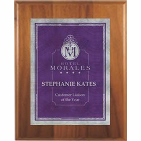 8" x 10" Cherry Finish Plaque with a Purple/Silver Victory Sunray Plate