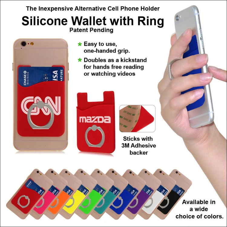 Inexpensive Alternative Cell Phone Holder- Silicone Wallet with Ring - Red 1