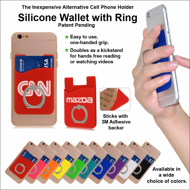 Inexpensive Alternative Cell Phone Holder- Silicone Wallet with Ring - Red