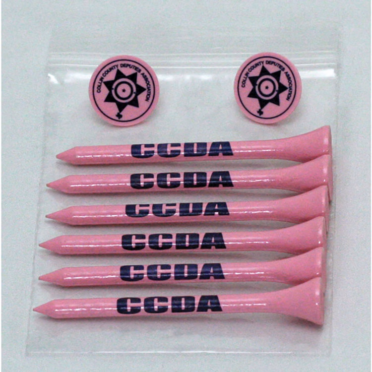 Golf Tee Polybag Combo Pack with (6) 2 3/4 Inch Tees and (2) Ball Marker