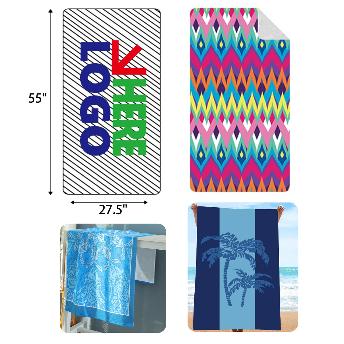MOQ 5 PCS Soft 27x55In Custom Beach Towel 1