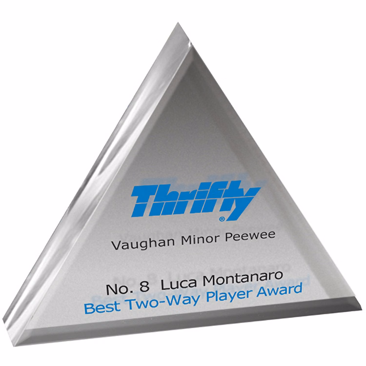Clear Triangle Acrylic Paperweight (4"x 4"x 3/4") Screen-Printed