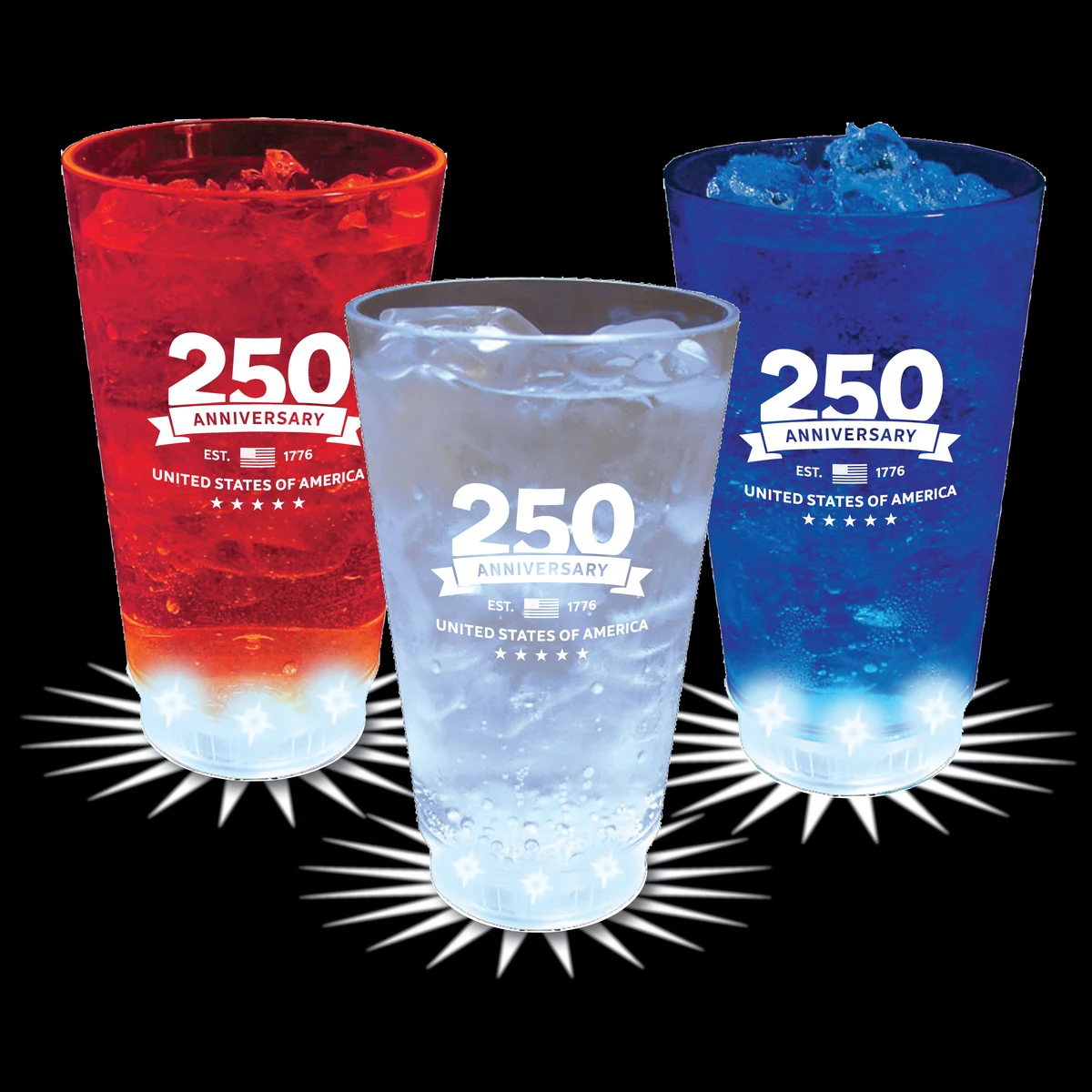 16oz USA 250 5-Light Plastic Pint Cup with Stock 1-Color Imprint, custom stadium cup with logo imprint 1