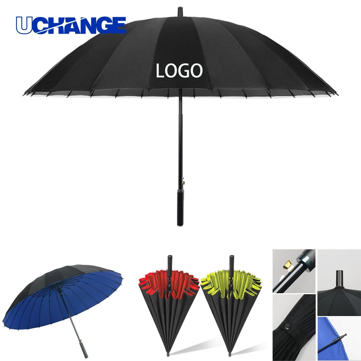 24 Bone Double Cover Cloth Long Handle Umbrella 1