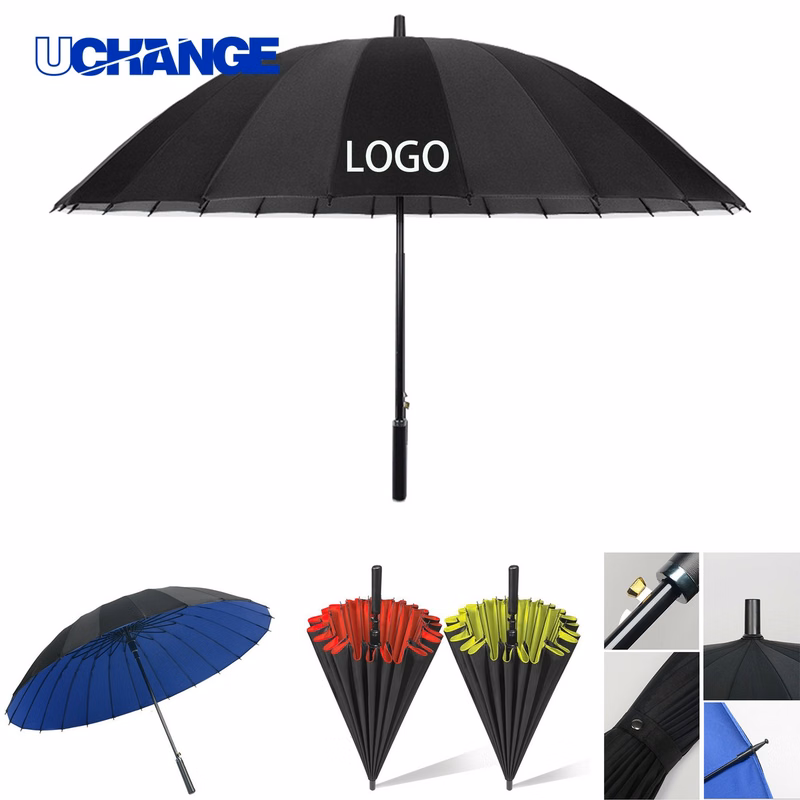 24 Bone Double Cover Cloth Long Handle Umbrella