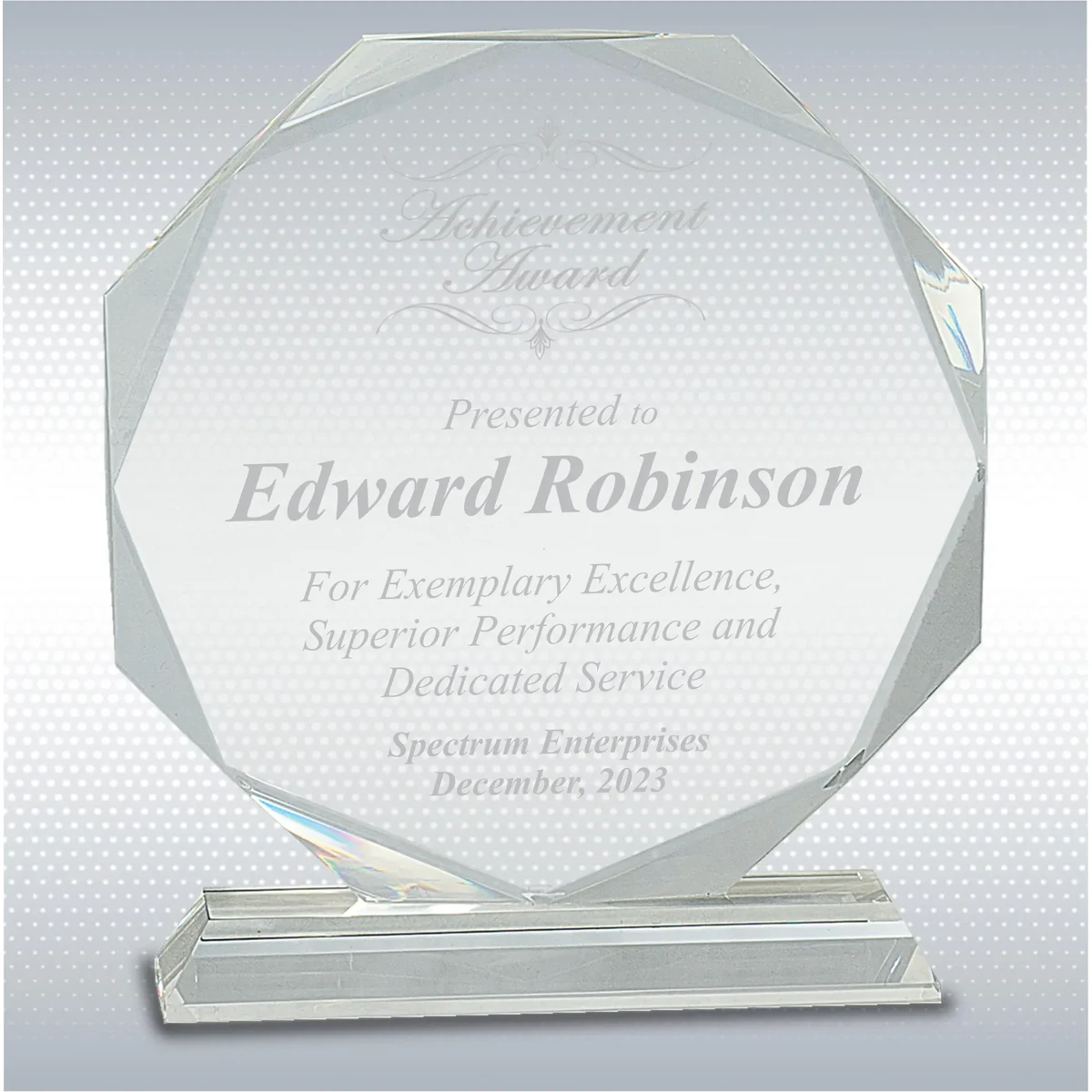 6" Octagon Optical Crystal Excellence, Employee Recognition Gift Award 1