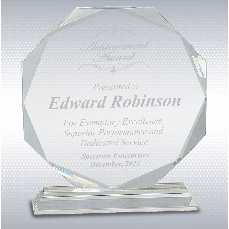 6" Octagon Optical Crystal Excellence, Employee Recognition Gift Award