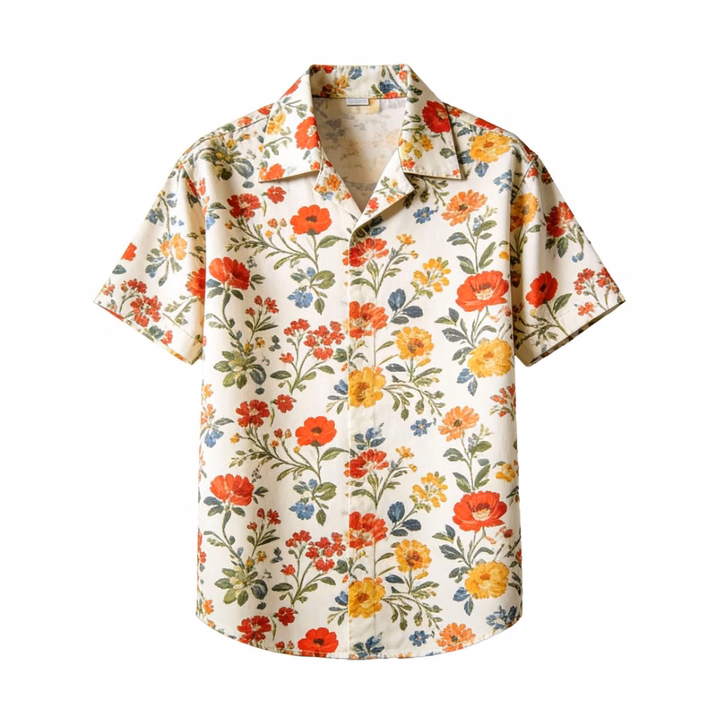 Four-Way Stretch Printed Cuban Collar Shirt