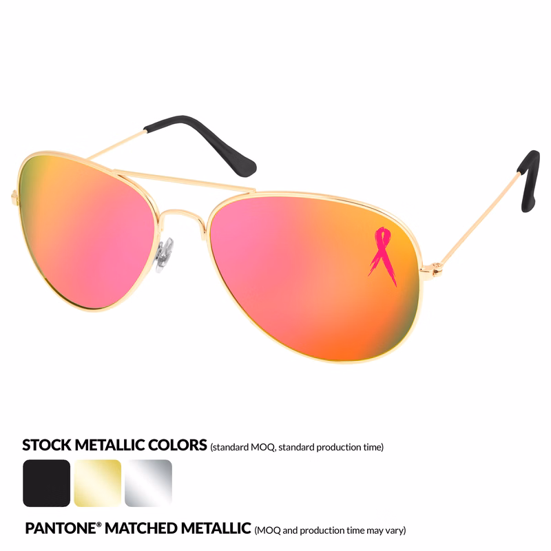 Breast Cancer Awareness Metal Aviator Mirror Sunglasses