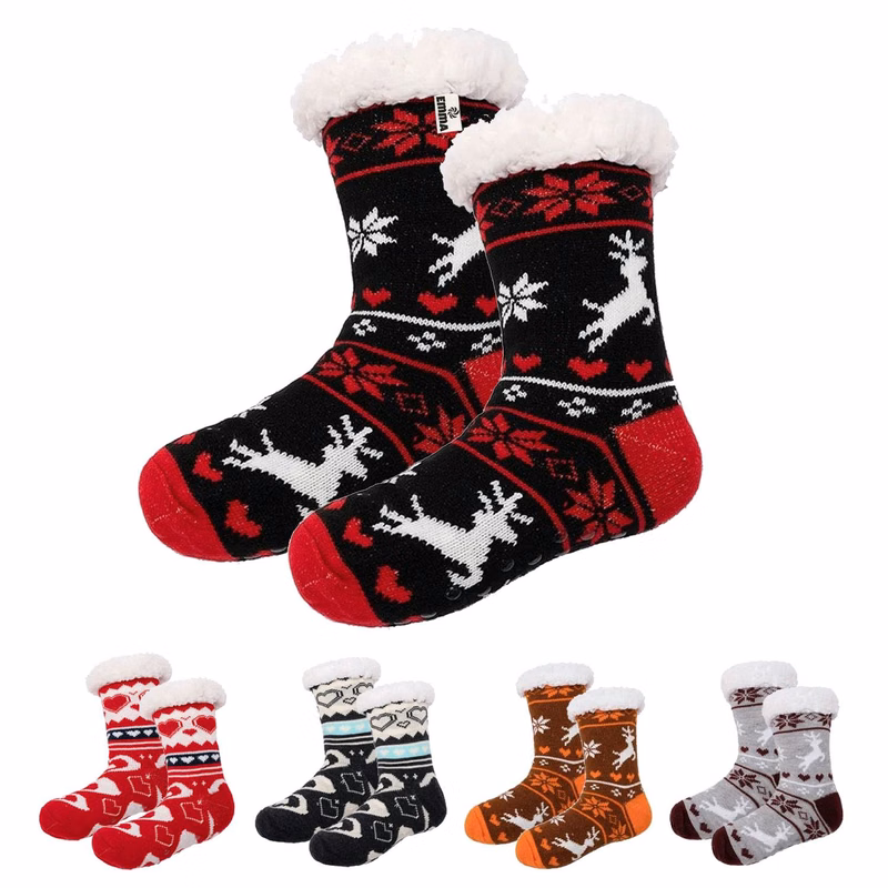 Women's Non-Slip Crew Socks - Hearts Sherpa-Lined