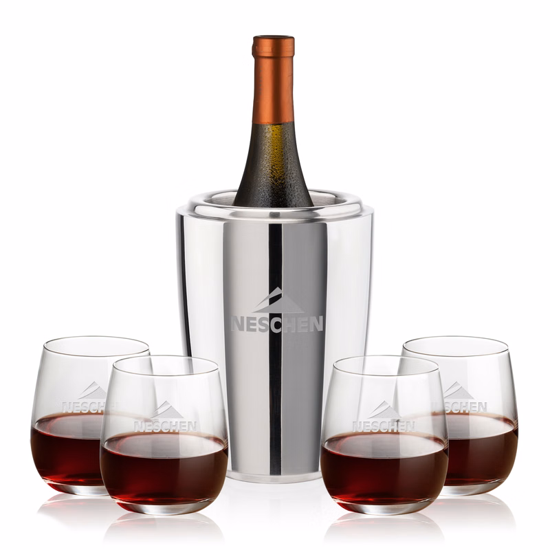 Pescara Wine Cooler & Crestview Stemless Wine Set